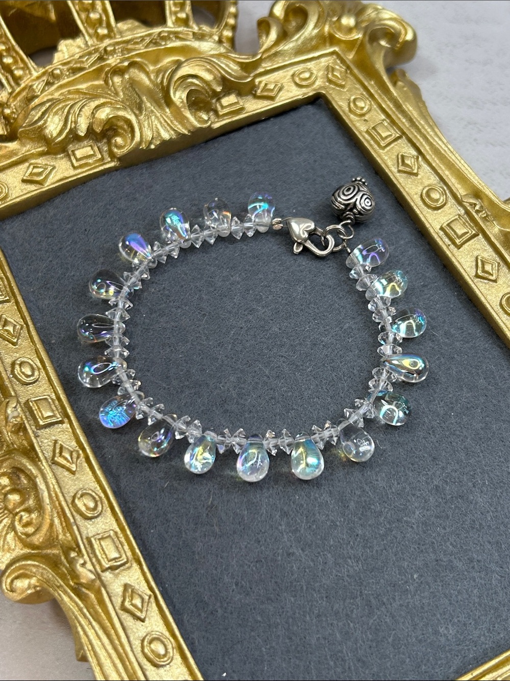 Iridiscent Crystal Teardrop 925 Sterling Bracelet - Women Jewelry - Picture 1 of 7